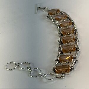 🆕 Sterling Silver Golden Citrine-Style Faceted Gemstone Bracelet – Adjustable